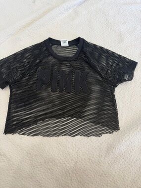 PINK Victoria's Secret Black Mesh Crop Tee with Logo